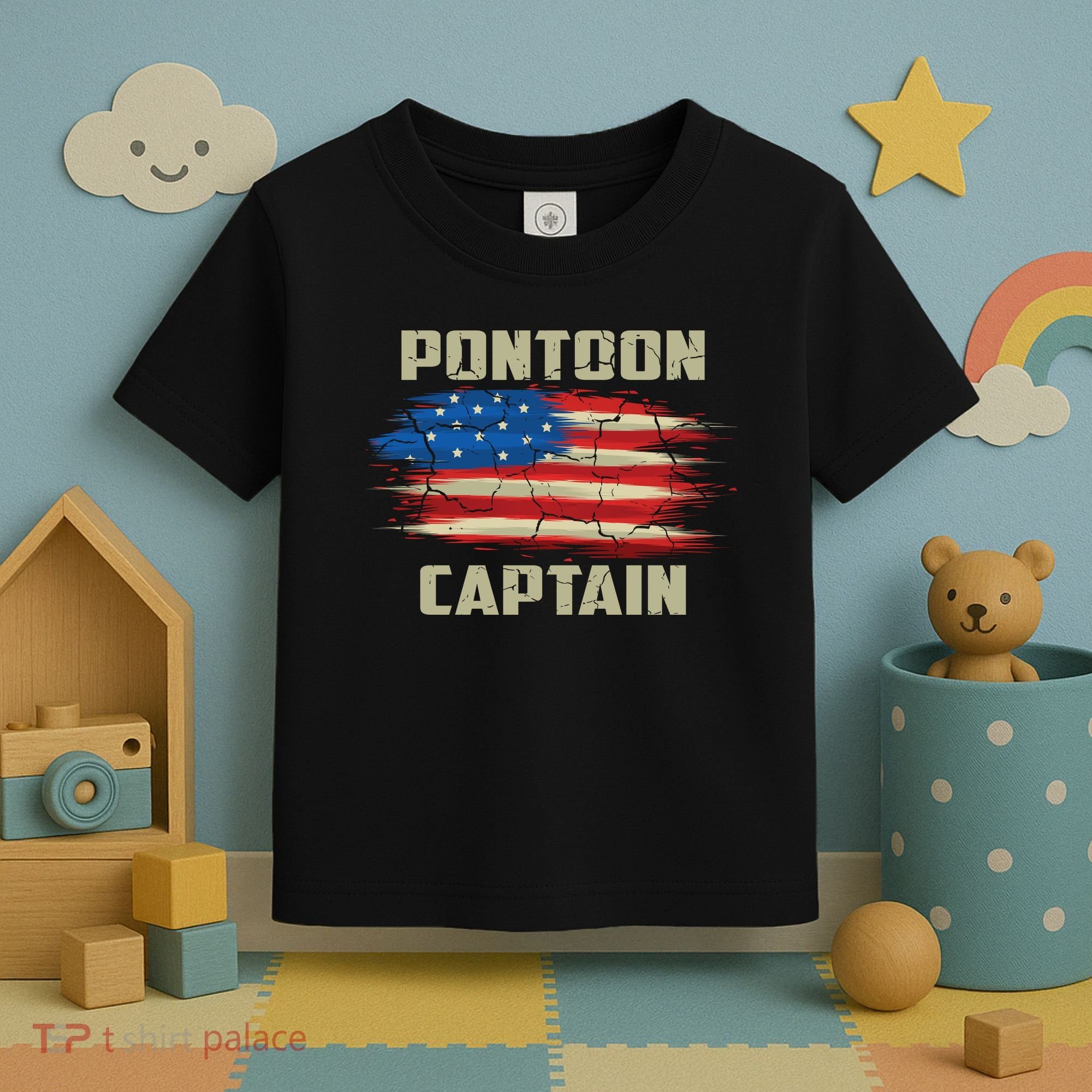 Pontoon Captain American Flag Pontooning Pontoon Boating Toddler T-Shirt
