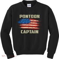Pontoon Captain American Flag Pontooning Pontoon Boating Kids Sweatshirt thumb 0