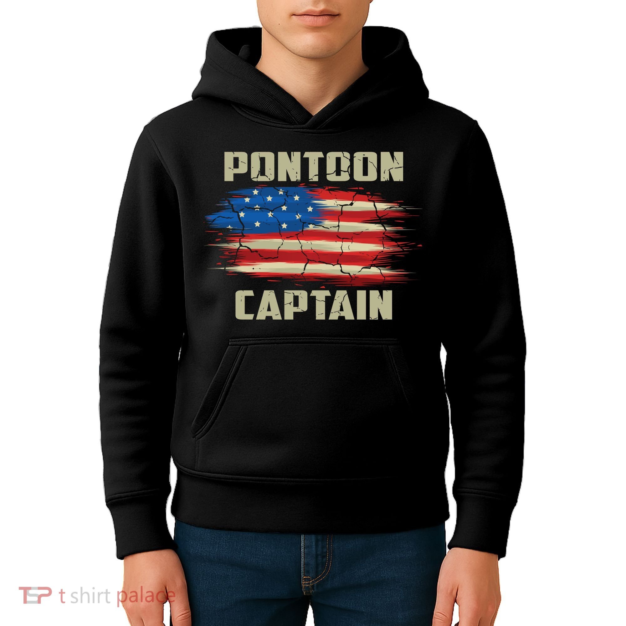 Pontoon Captain American Flag Pontooning Pontoon Boating Kids Hoodie
