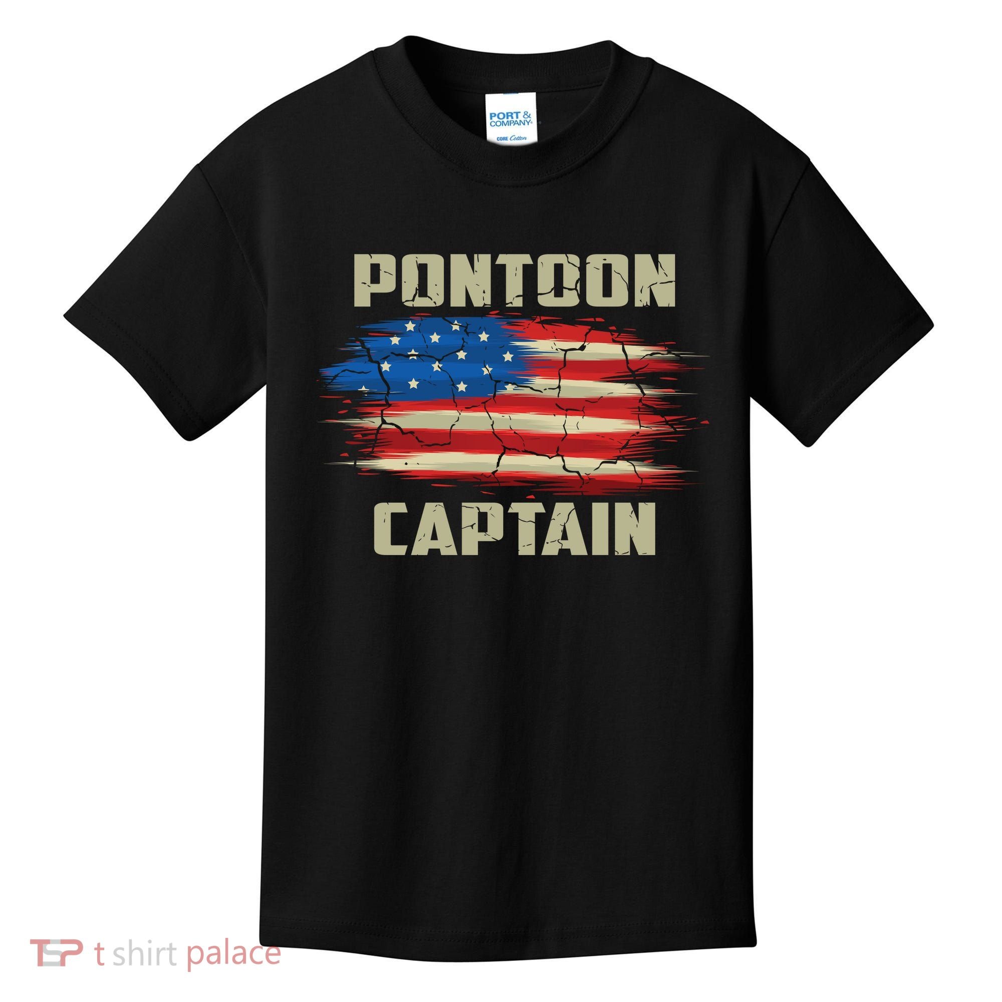 Pontoon Captain American Flag Pontooning Pontoon Boating Kids T-Shirt