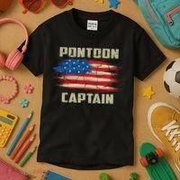 Pontoon Captain American Flag Pontooning Pontoon Boating Kids T-Shirt thumb 3