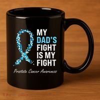 Prostate Cancer Awareness Light Blue Ribbon Dad Survivor 11oz C Handle Ceramic Mug thumb 3