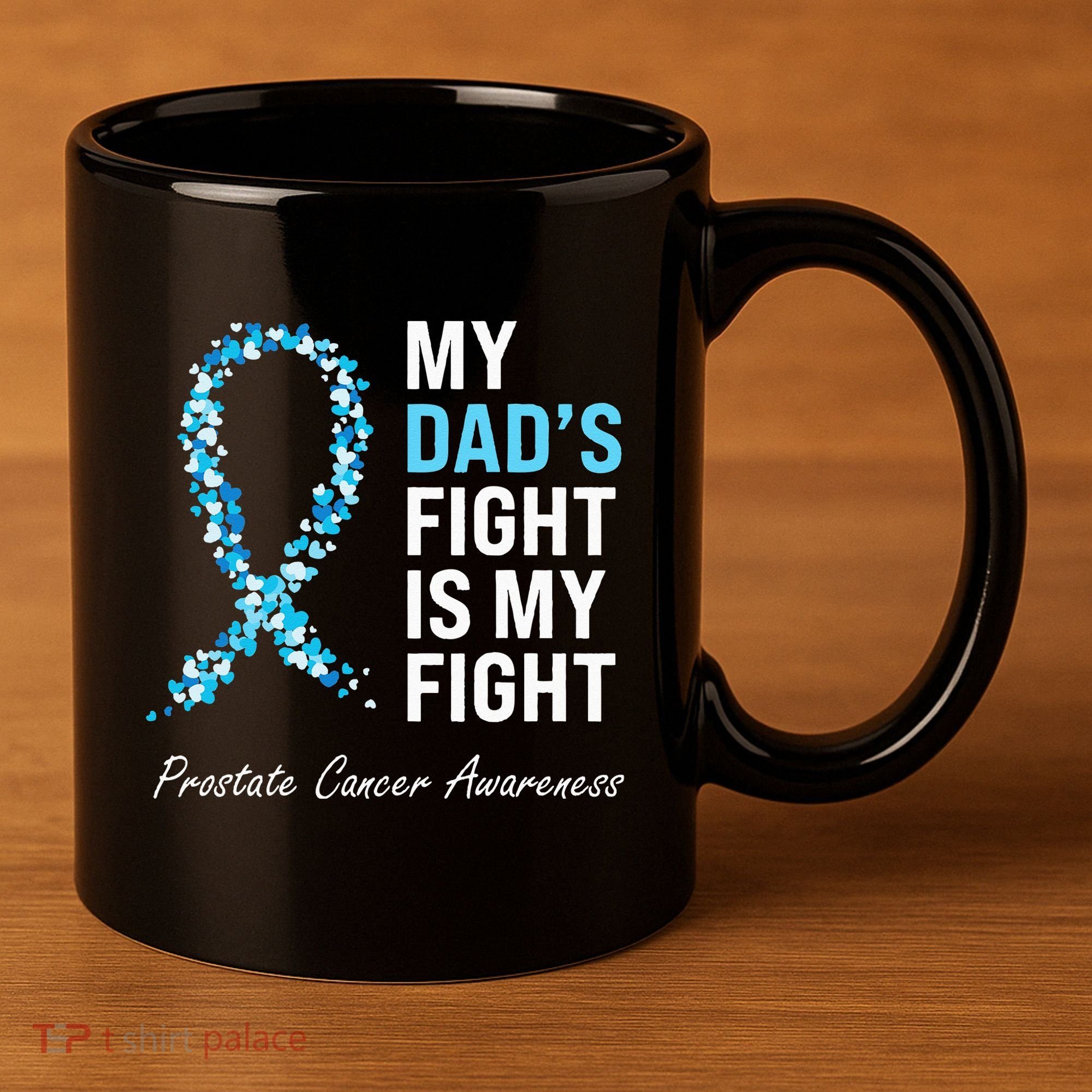 Prostate Cancer Awareness Light Blue Ribbon Dad Survivor 11oz C Handle Ceramic Mug