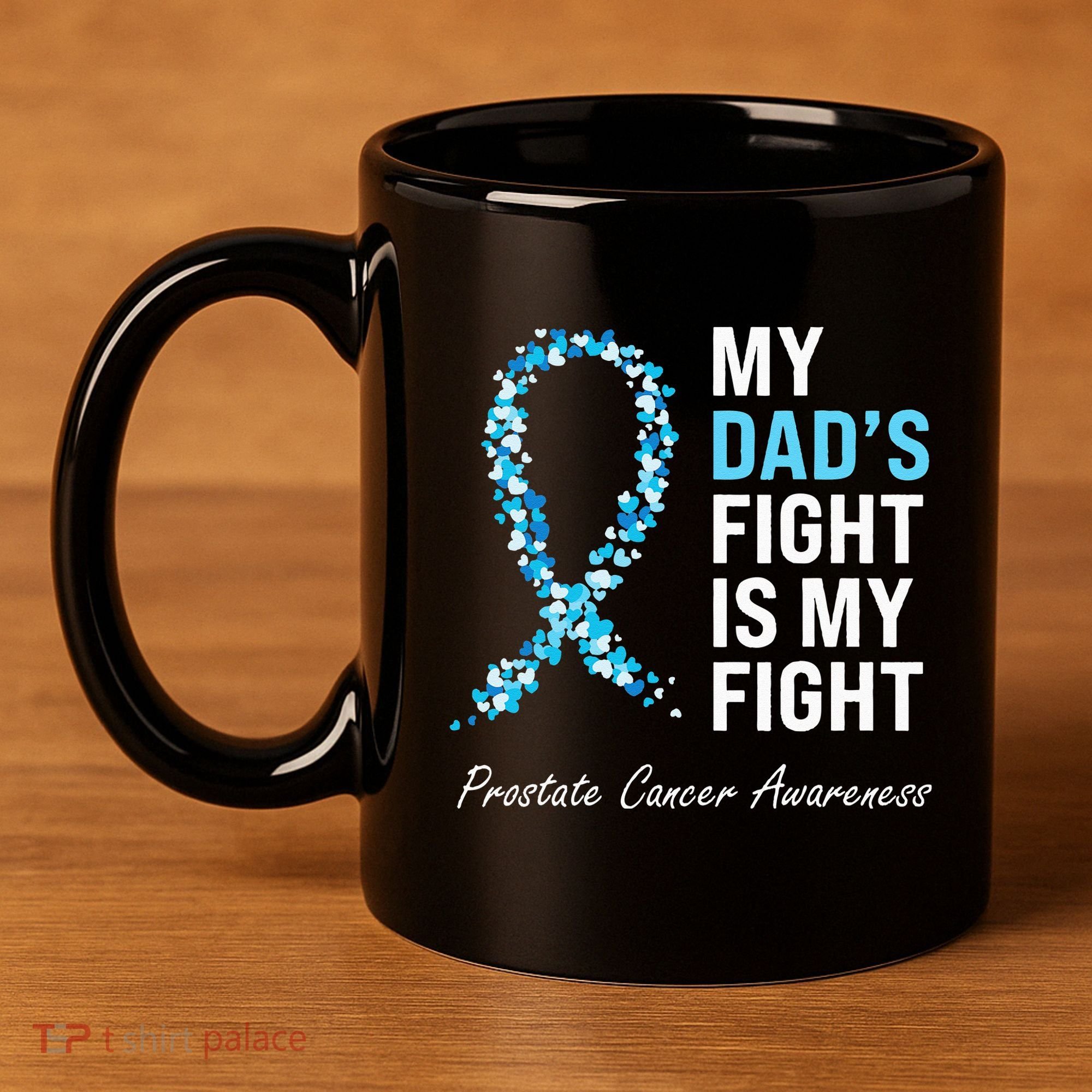 Prostate Cancer Awareness Light Blue Ribbon Dad Survivor 11oz C Handle Ceramic Mug