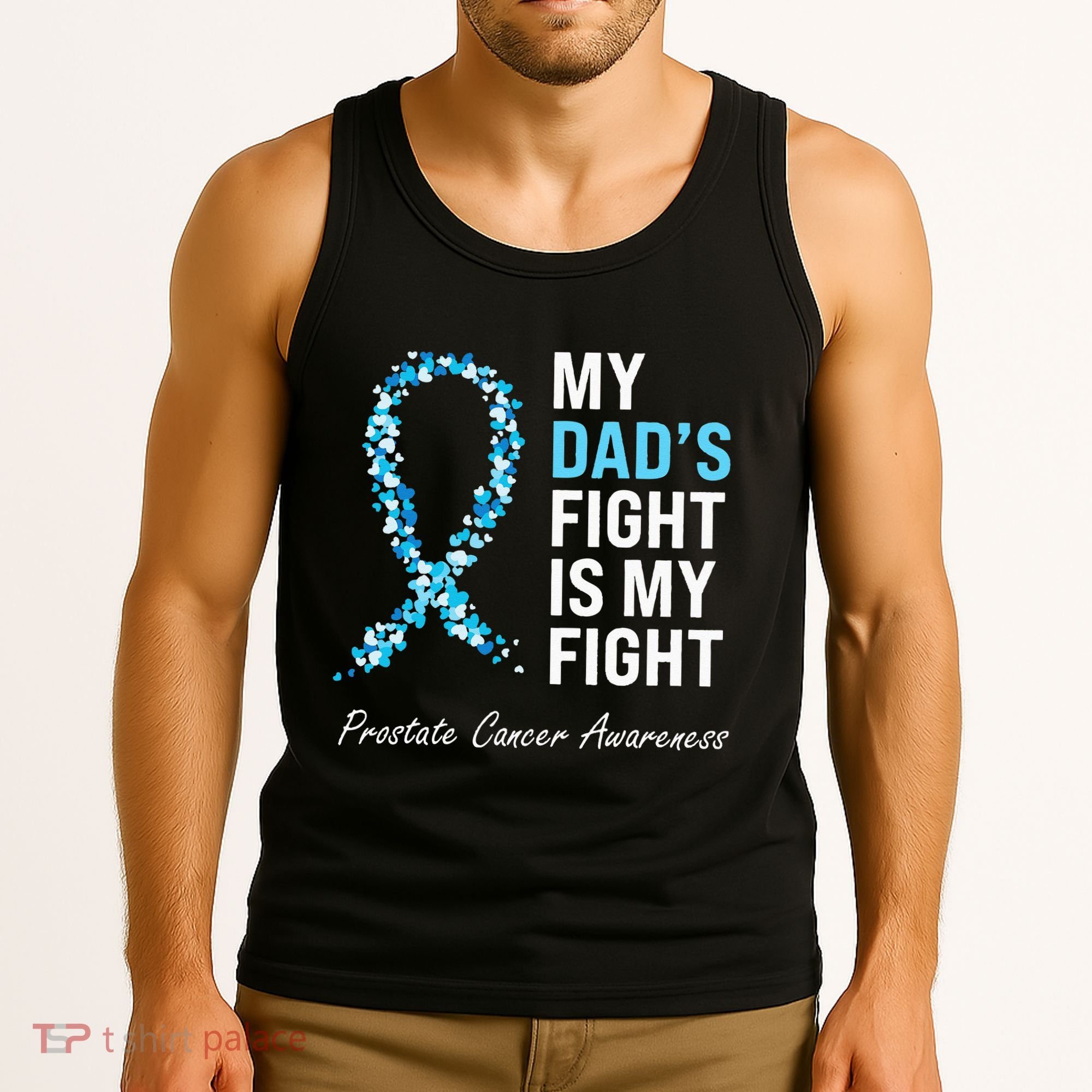 Prostate Cancer Awareness Light Blue Ribbon Dad Survivor Tank Top