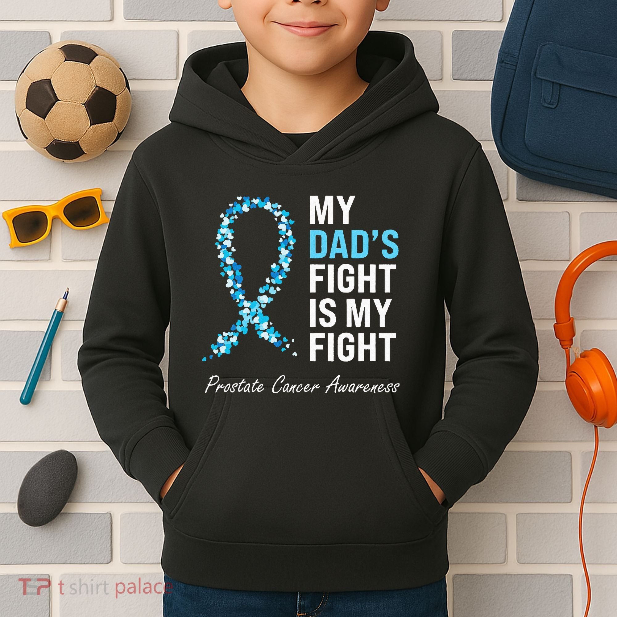 Prostate Cancer Awareness Light Blue Ribbon Dad Survivor Kids Hoodie