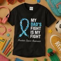 Prostate Cancer Awareness Light Blue Ribbon Dad Survivor Kids T-Shirt thumb 3