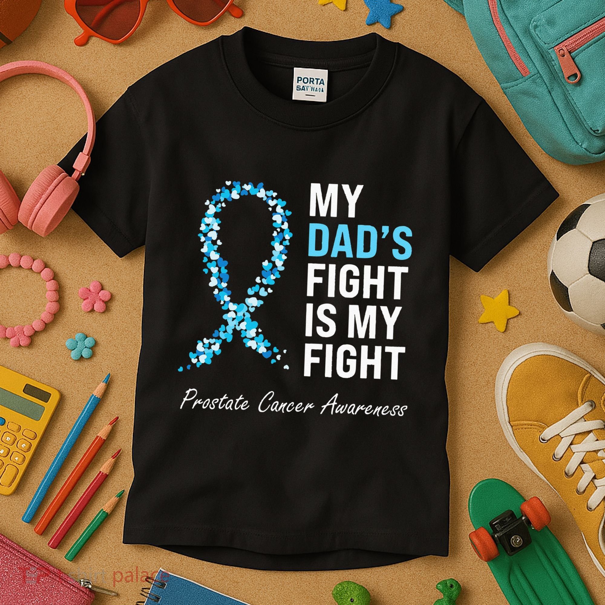 Prostate Cancer Awareness Light Blue Ribbon Dad Survivor Kids T-Shirt