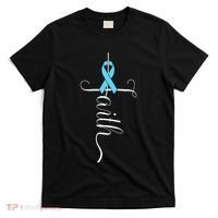 Prostate Cancer Awareness Light Blue Ribbon Faith Survivor T-Shirt thumb 0