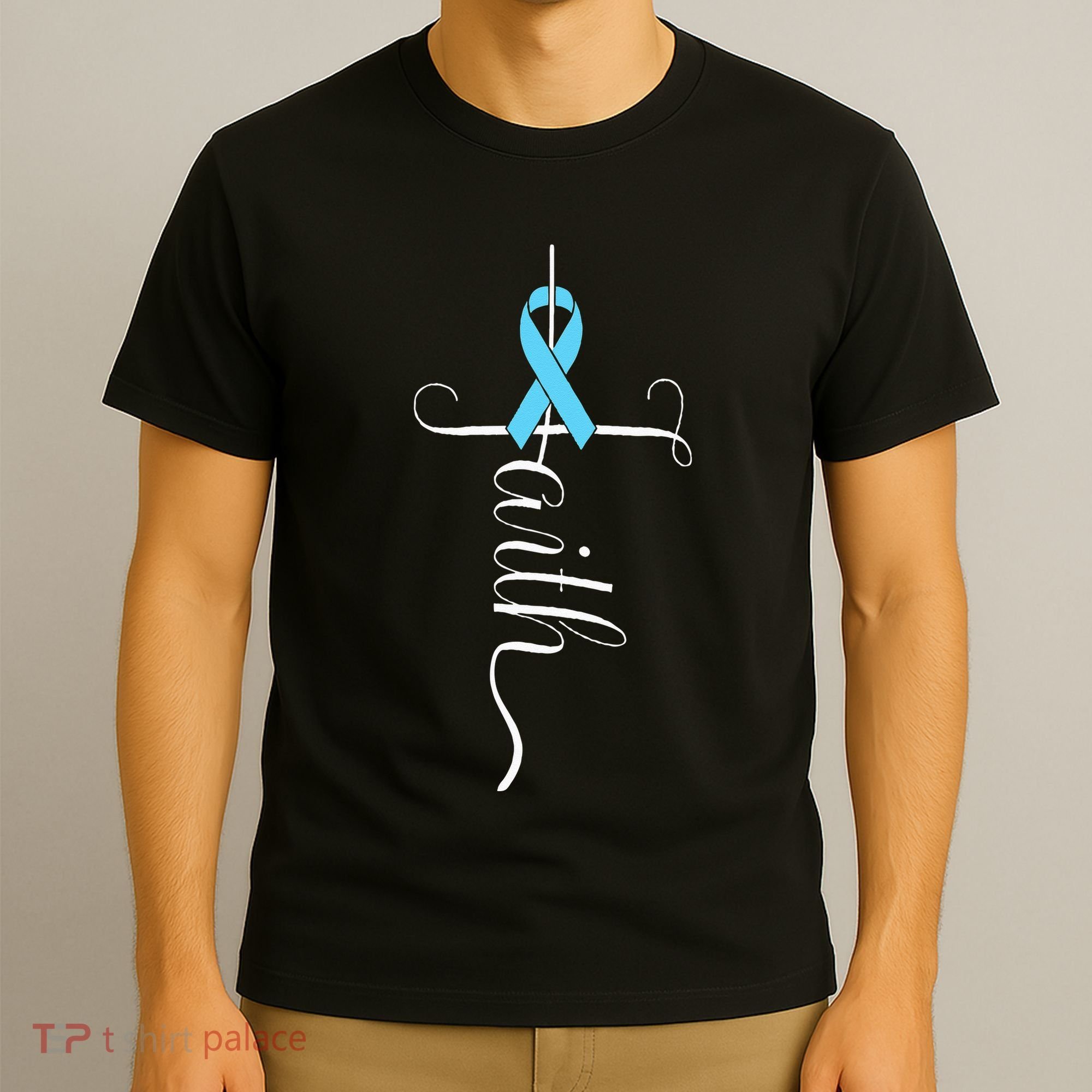 Prostate Cancer Awareness Light Blue Ribbon Faith Survivor T-Shirt