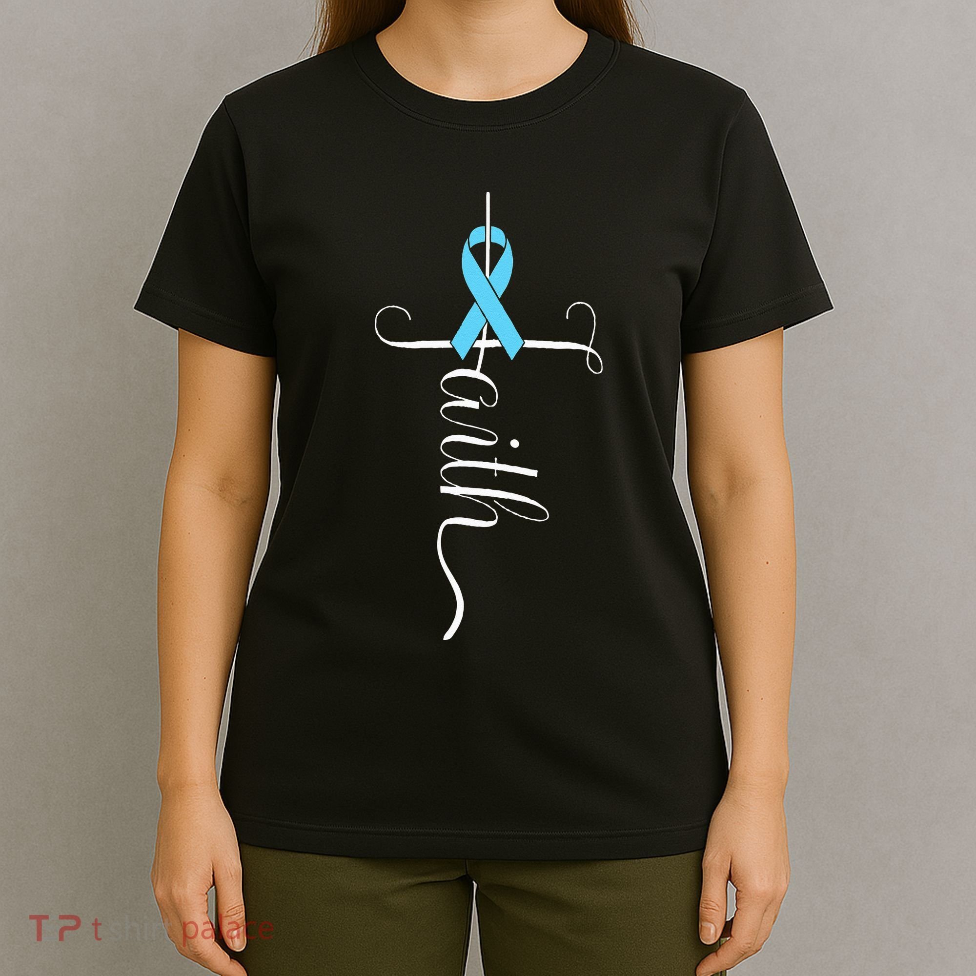 Prostate Cancer Awareness Light Blue Ribbon Faith Survivor T-Shirt