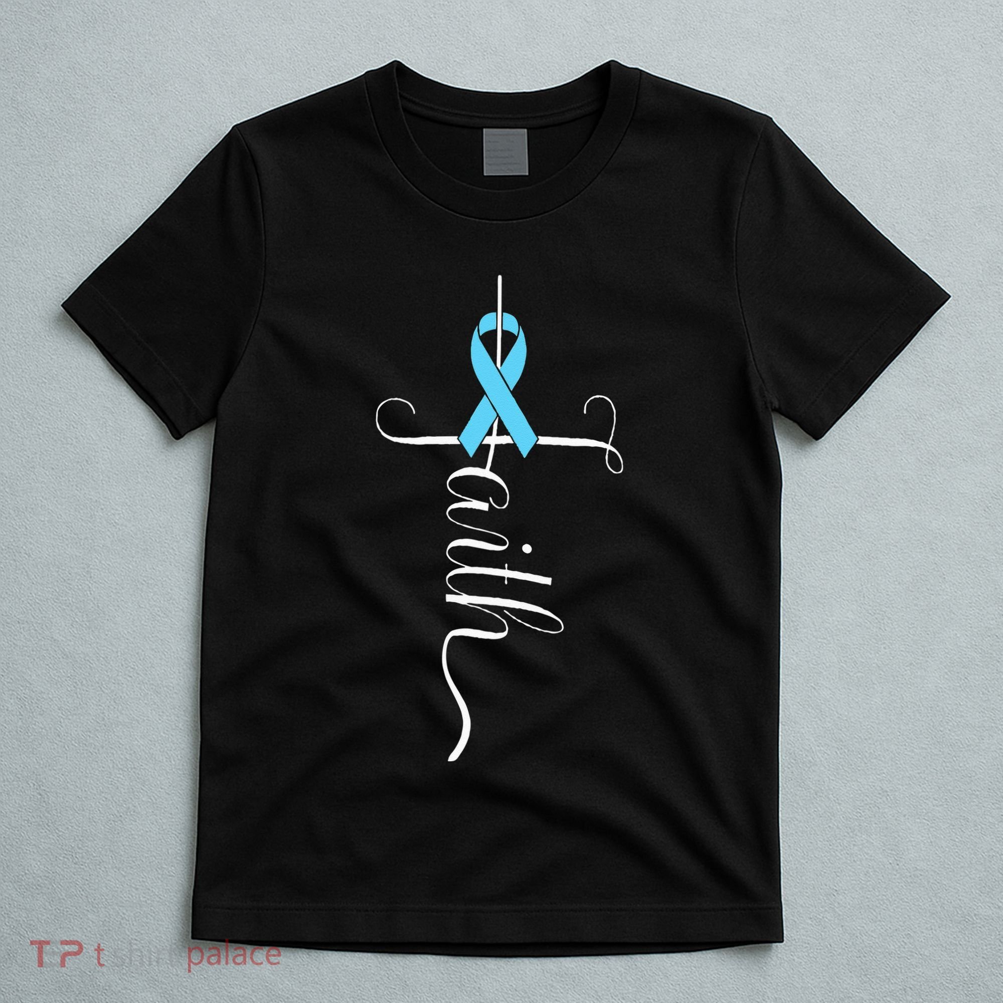 Prostate Cancer Awareness Light Blue Ribbon Faith Survivor T-Shirt