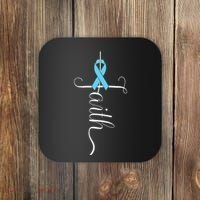 Prostate Cancer Awareness Light Blue Ribbon Faith Survivor Coaster thumb 0