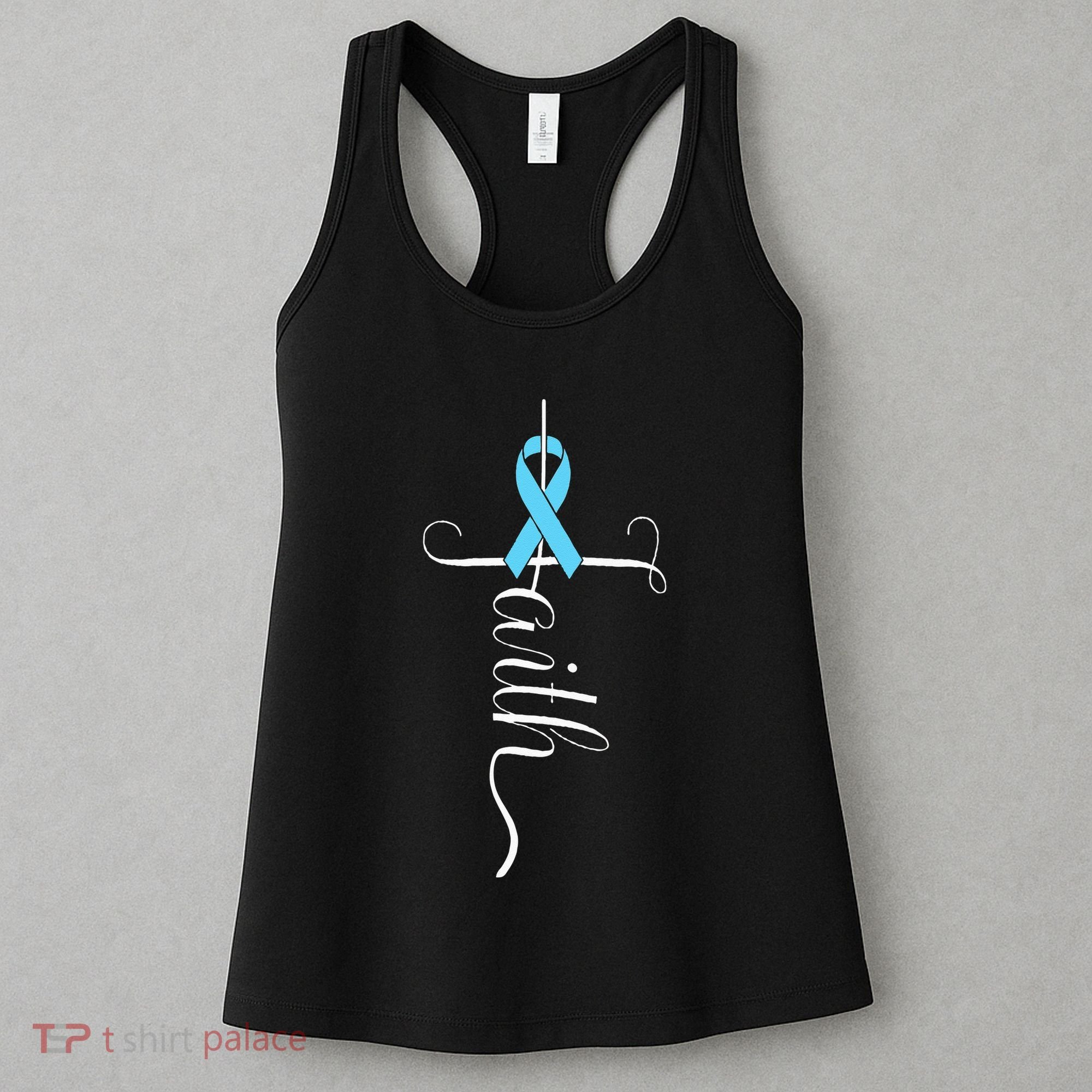 Prostate Cancer Awareness Light Blue Ribbon Faith Survivor Women's Tank Top