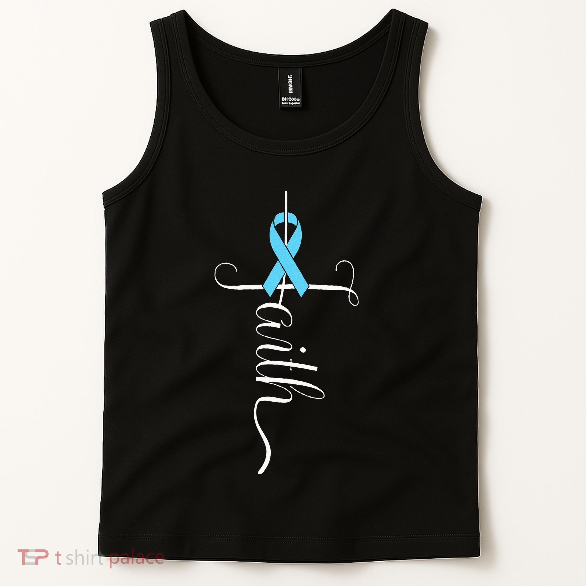 Prostate Cancer Awareness Light Blue Ribbon Faith Survivor Tank Top
