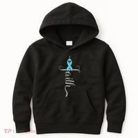 Prostate Cancer Awareness Light Blue Ribbon Faith Survivor Kids Hoodie thumb 0