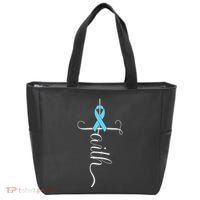 Prostate Cancer Awareness Light Blue Ribbon Faith Survivor Tote Bag thumb 0