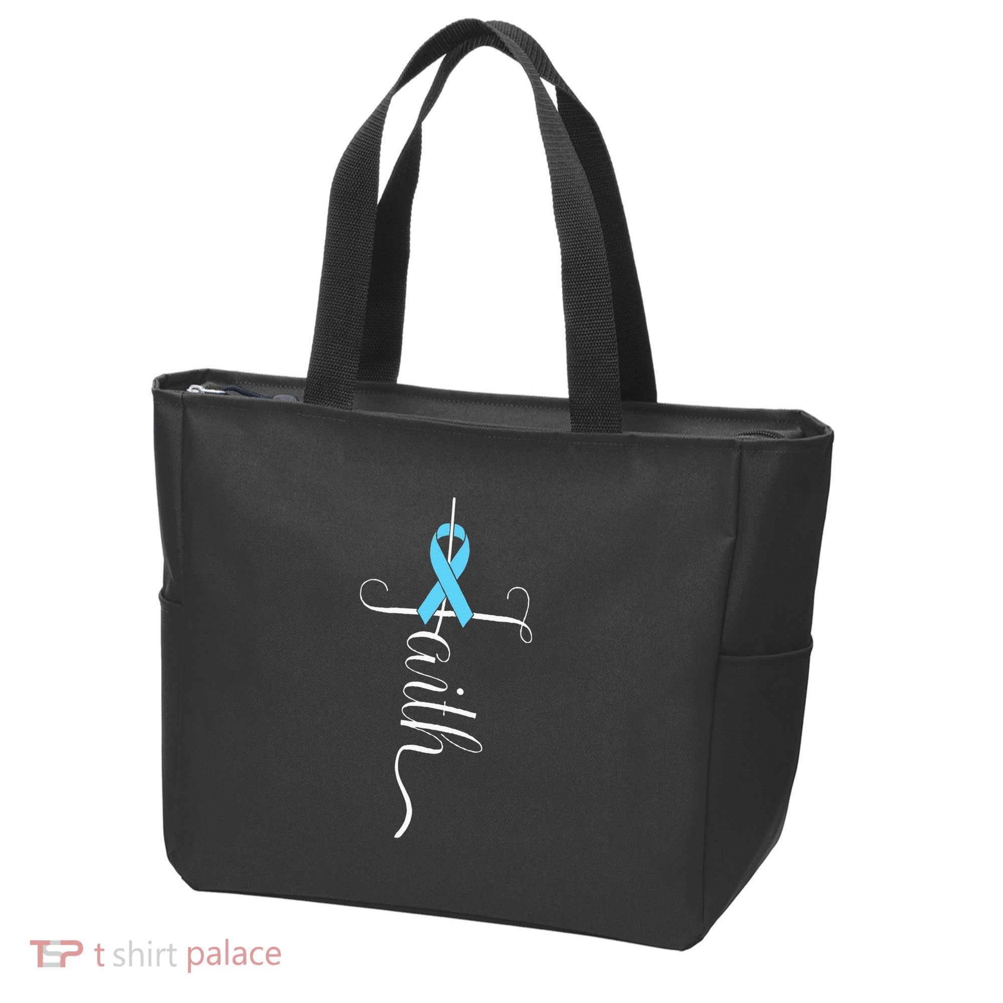 Prostate Cancer Awareness Light Blue Ribbon Faith Survivor Tote Bag