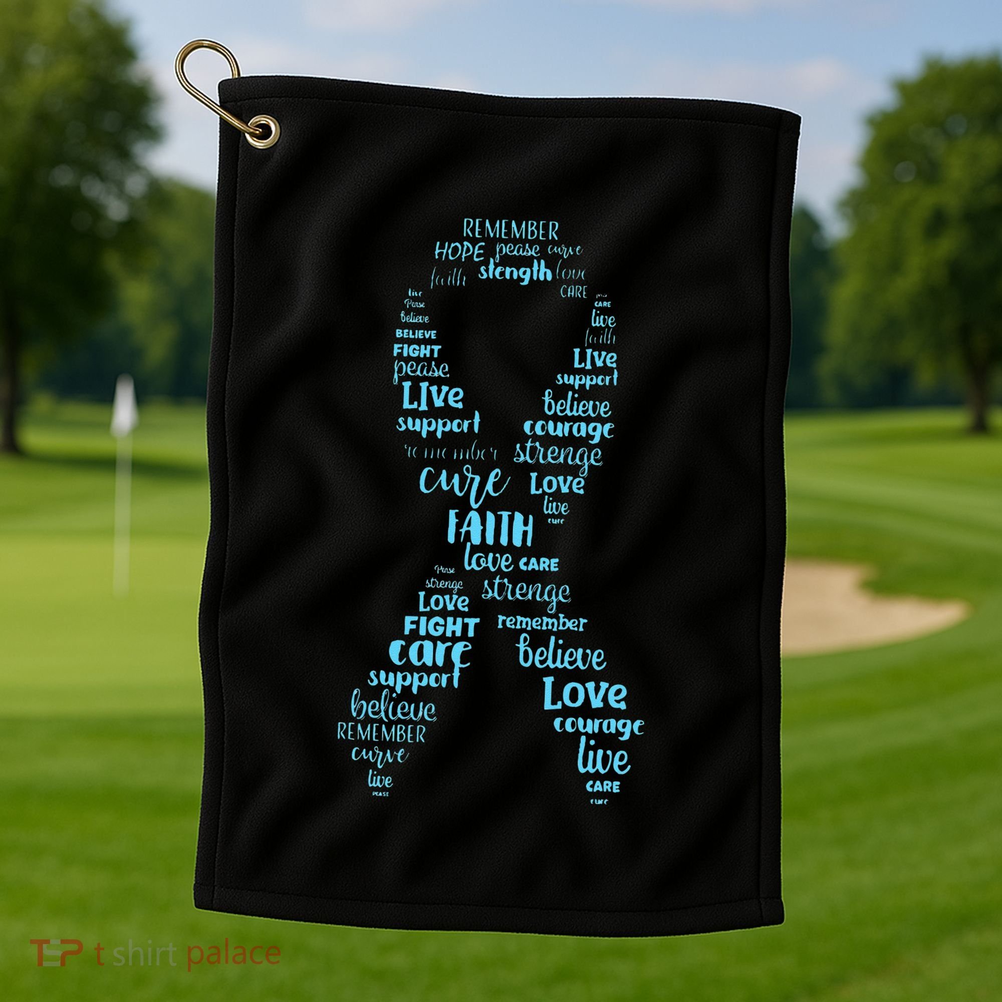 Prostate Cancer Awareness Light Blue Ribbon Survivor Golf Towel