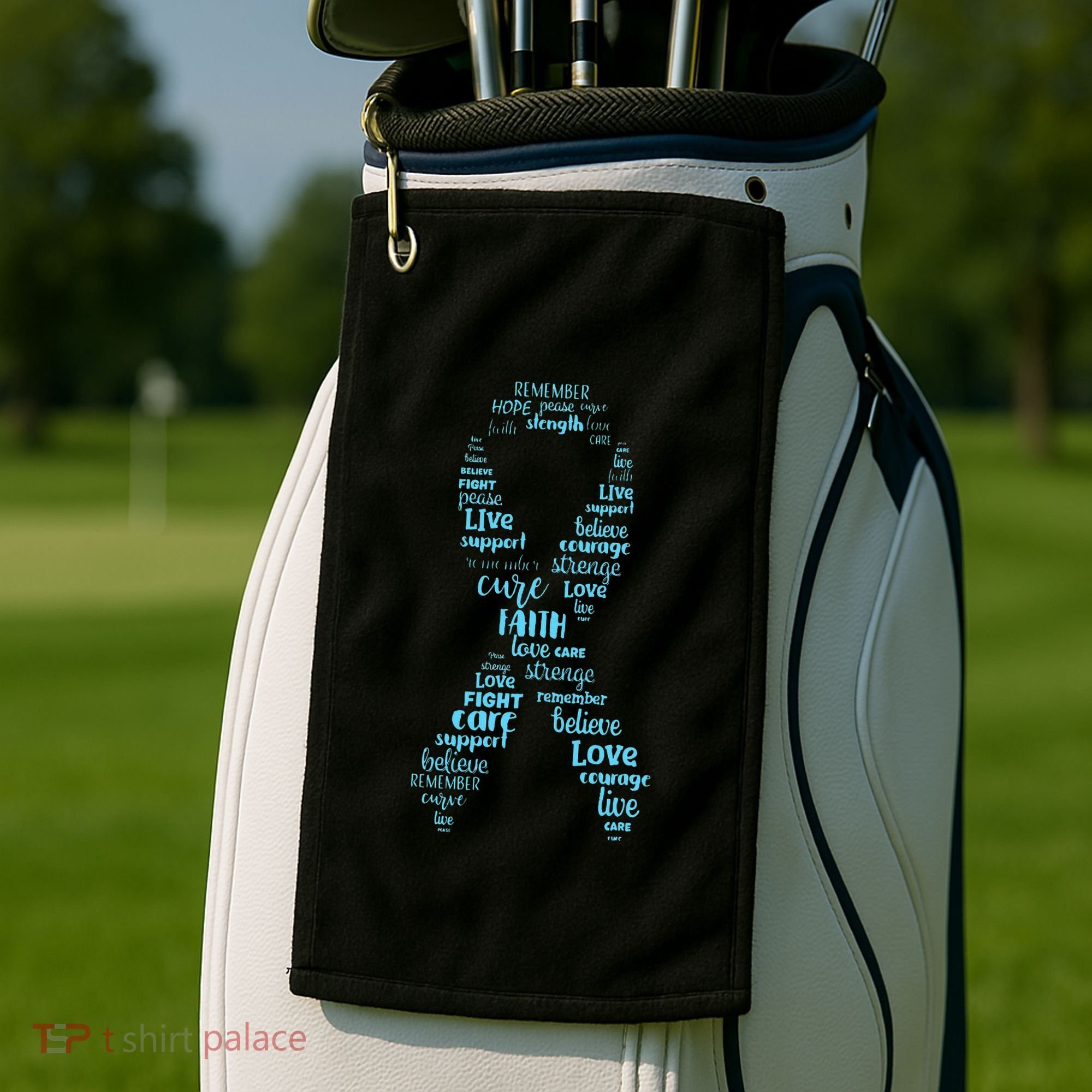 Prostate Cancer Awareness Light Blue Ribbon Survivor Golf Towel
