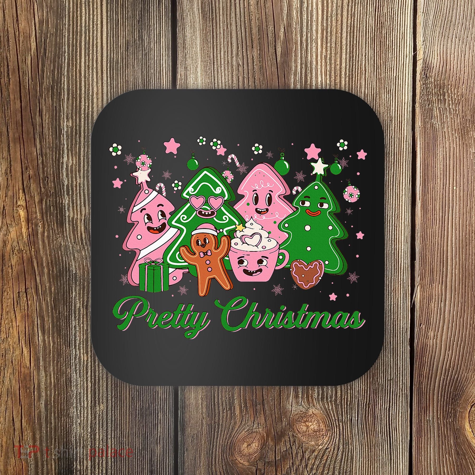 Pretty Christmas AKA Christmas Squad Pink Xmas Black Wo  Coaster