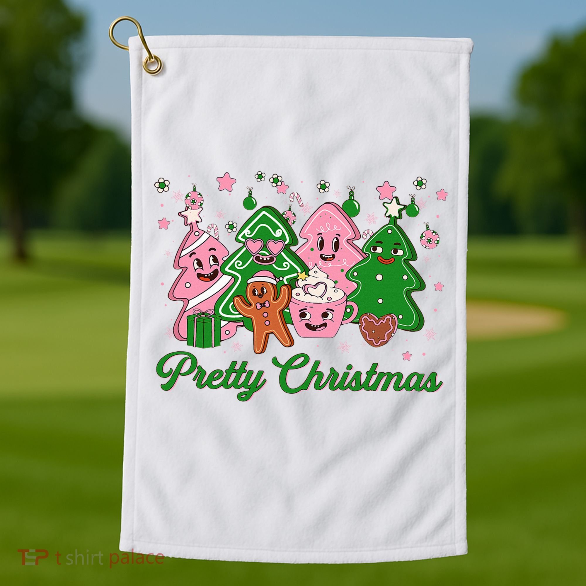 Pretty Christmas AKA Christmas Squad Pink Xmas Black Wo  Golf Towel