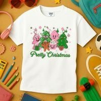 Pretty Christmas AKA Christmas Squad Pink Xmas Black Wo  Kids T-Shirt thumb 3