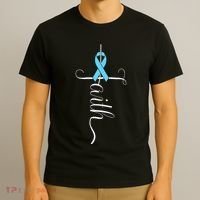 Prostate Cancer Awareness Light Blue Ribbon Faith Survivor T-Shirt thumb 3