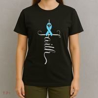 Prostate Cancer Awareness Light Blue Ribbon Faith Survivor T-Shirt thumb 4