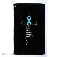 Prostate Cancer Awareness Light Blue Ribbon Faith Survivor Golf Towel thumb 0
