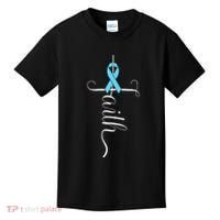 Prostate Cancer Awareness Light Blue Ribbon Faith Survivor Kids T-Shirt thumb 0