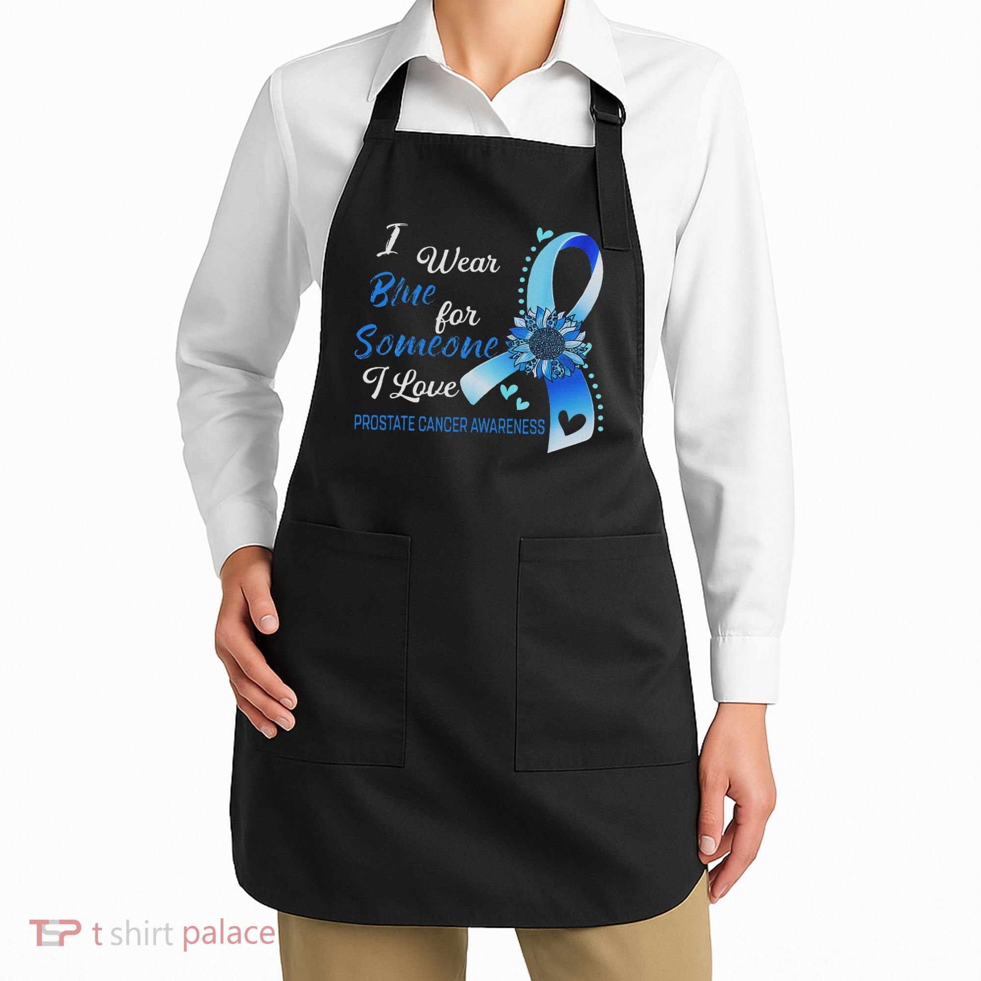 Prostate Cancer Awareness I Wear Blue Sunflower Ribbon Apron
