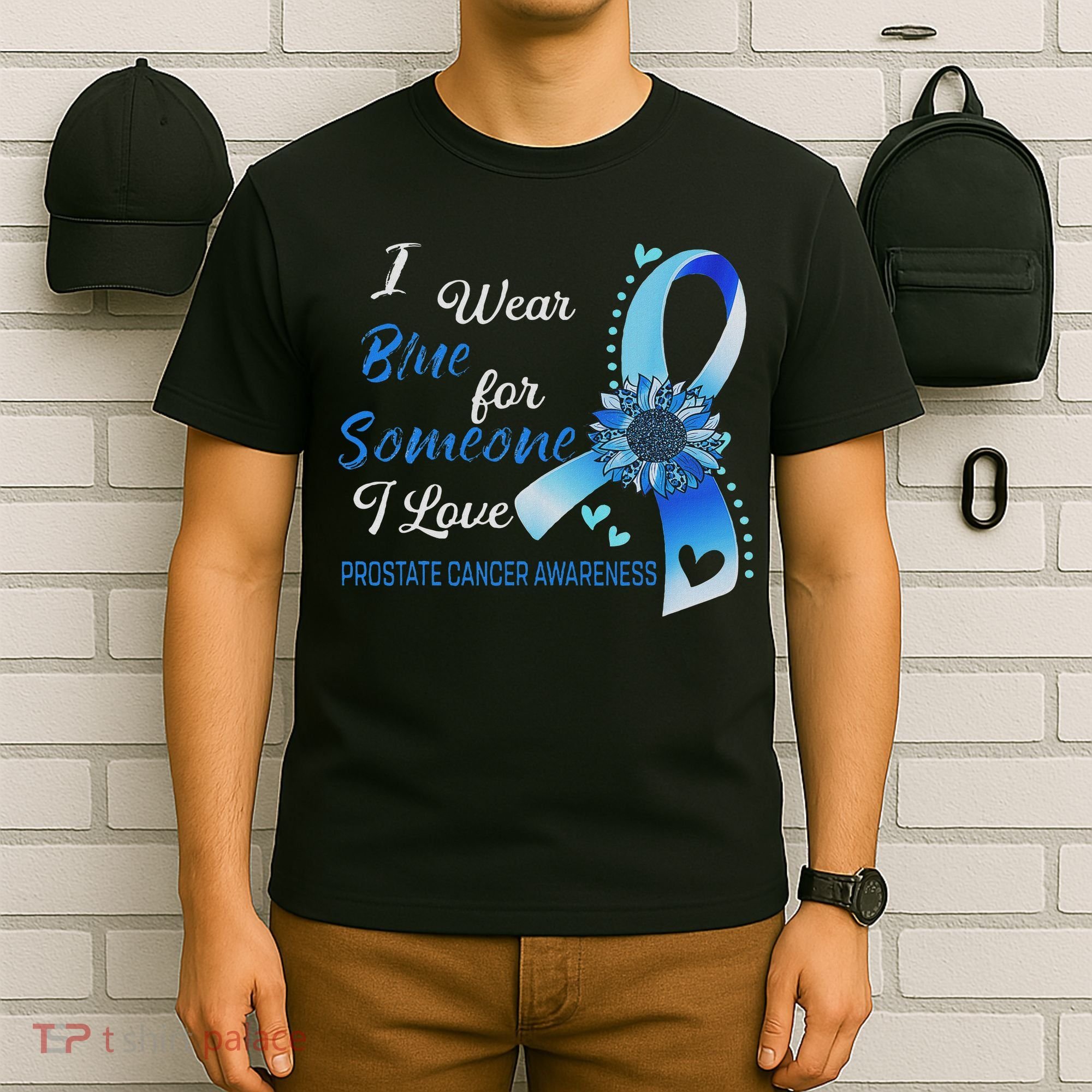 Prostate Cancer Awareness I Wear Blue Sunflower Ribbon T-Shirt