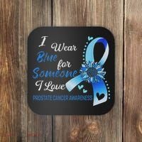 Prostate Cancer Awareness I Wear Blue Sunflower Ribbon Coaster thumb 0