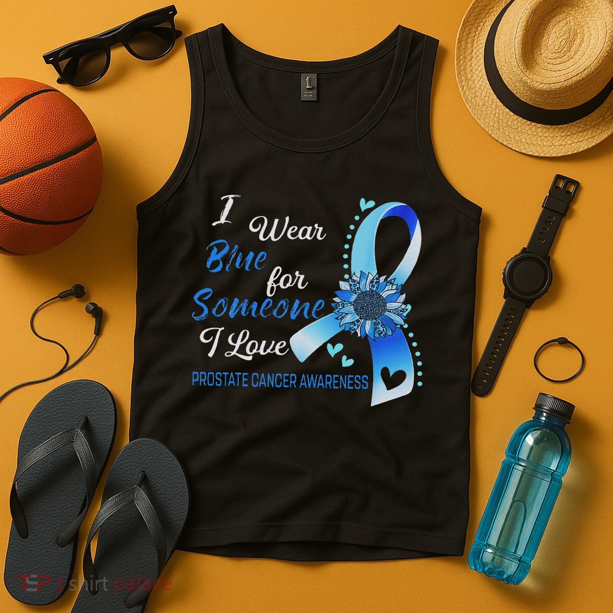 Prostate Cancer Awareness I Wear Blue Sunflower Ribbon Tank Top