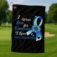 Prostate Cancer Awareness I Wear Blue Sunflower Ribbon Golf Towel thumb 1