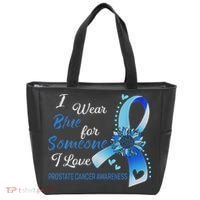 Prostate Cancer Awareness I Wear Blue Sunflower Ribbon Tote Bag thumb 0