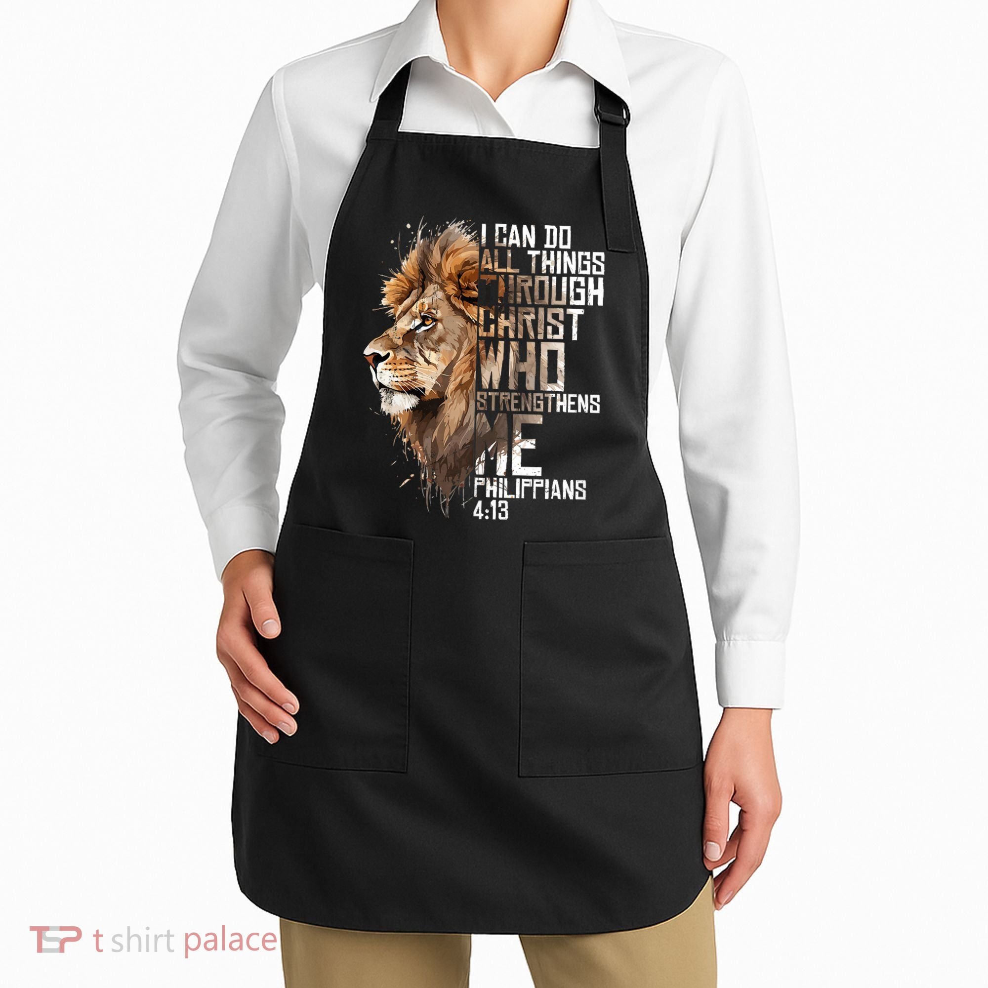 Philippians Christian Bible Verse Funny Lion Graphic Novelty Apron