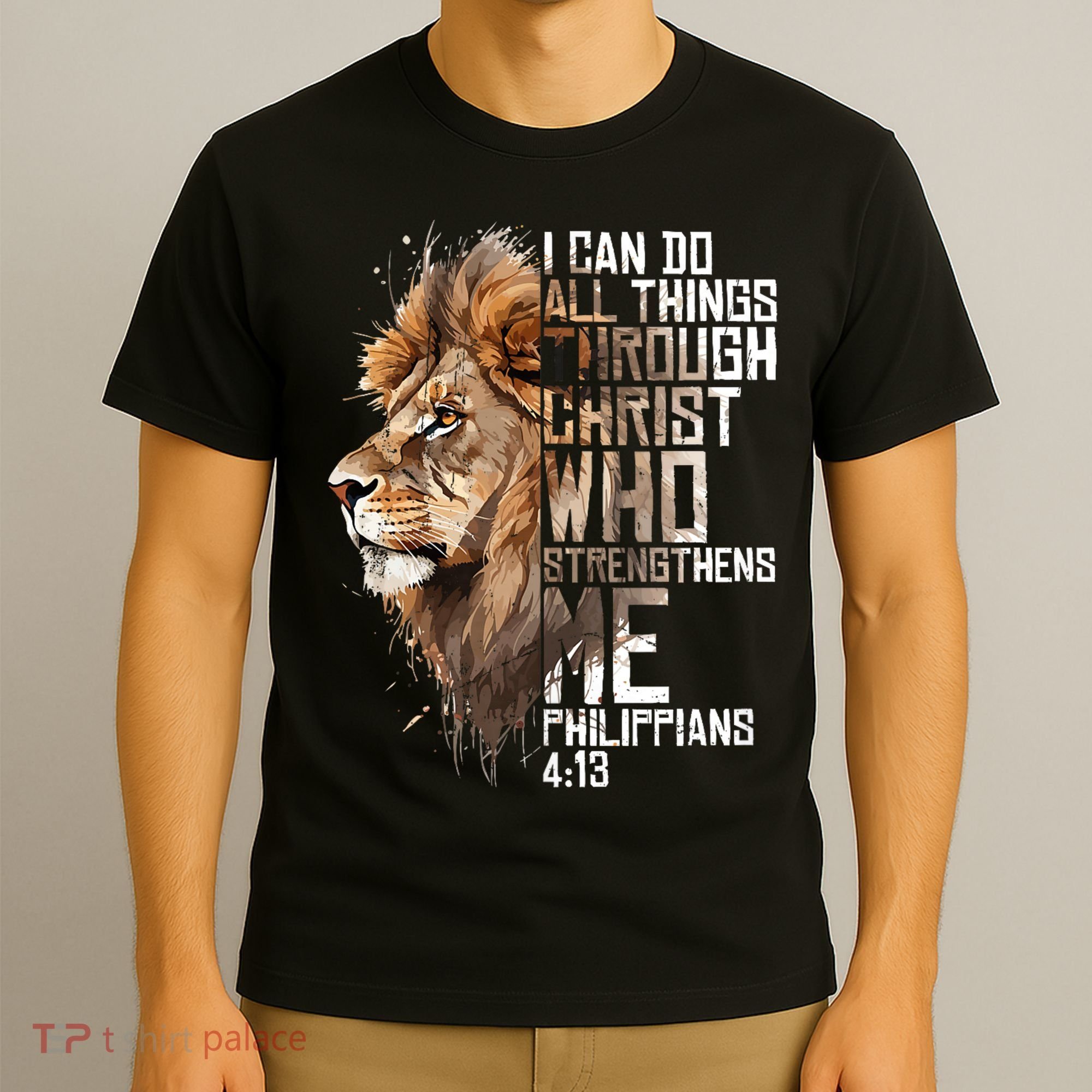 Philippians Christian Bible Verse Funny Lion Graphic Novelty T-Shirt