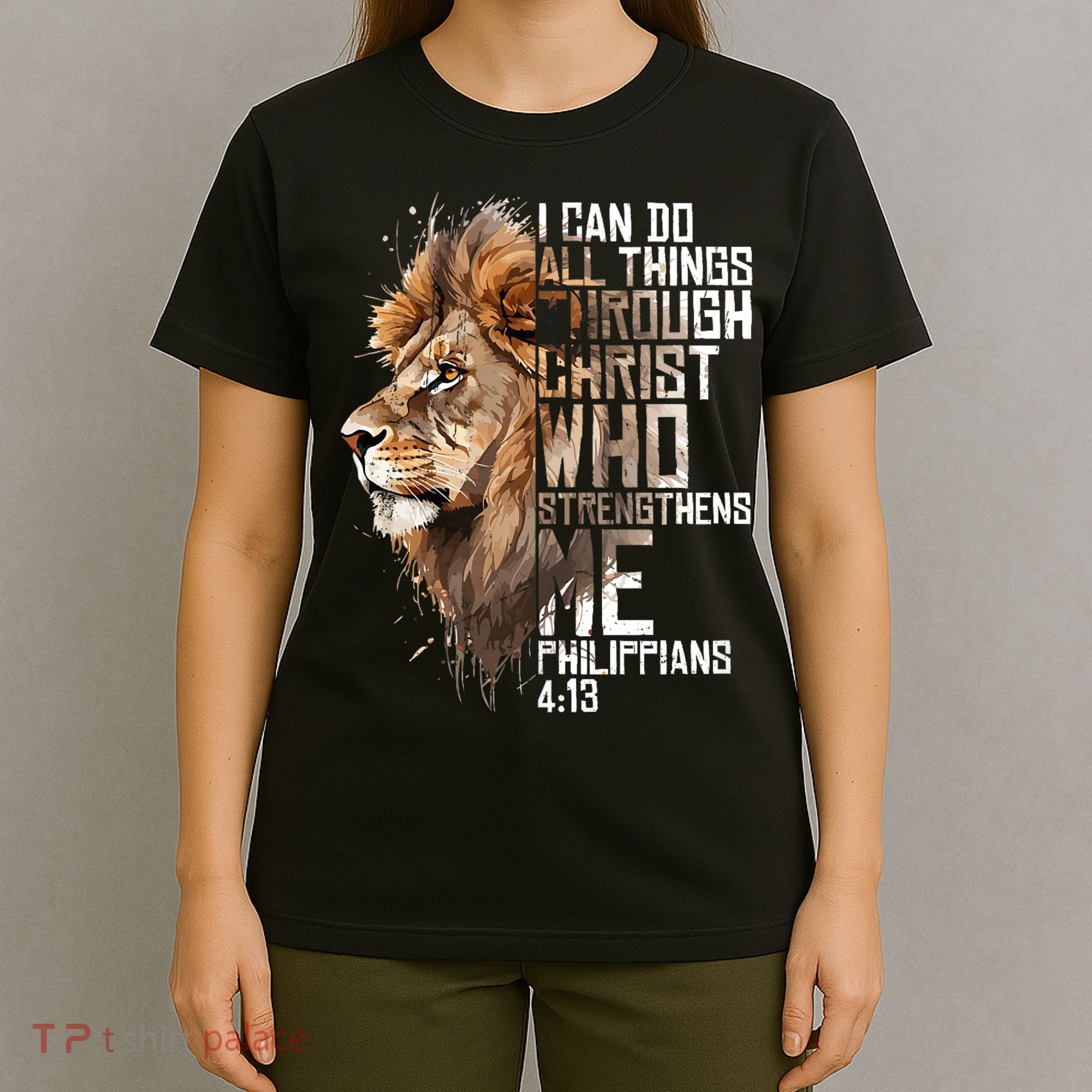 Philippians Christian Bible Verse Funny Lion Graphic Novelty T-Shirt