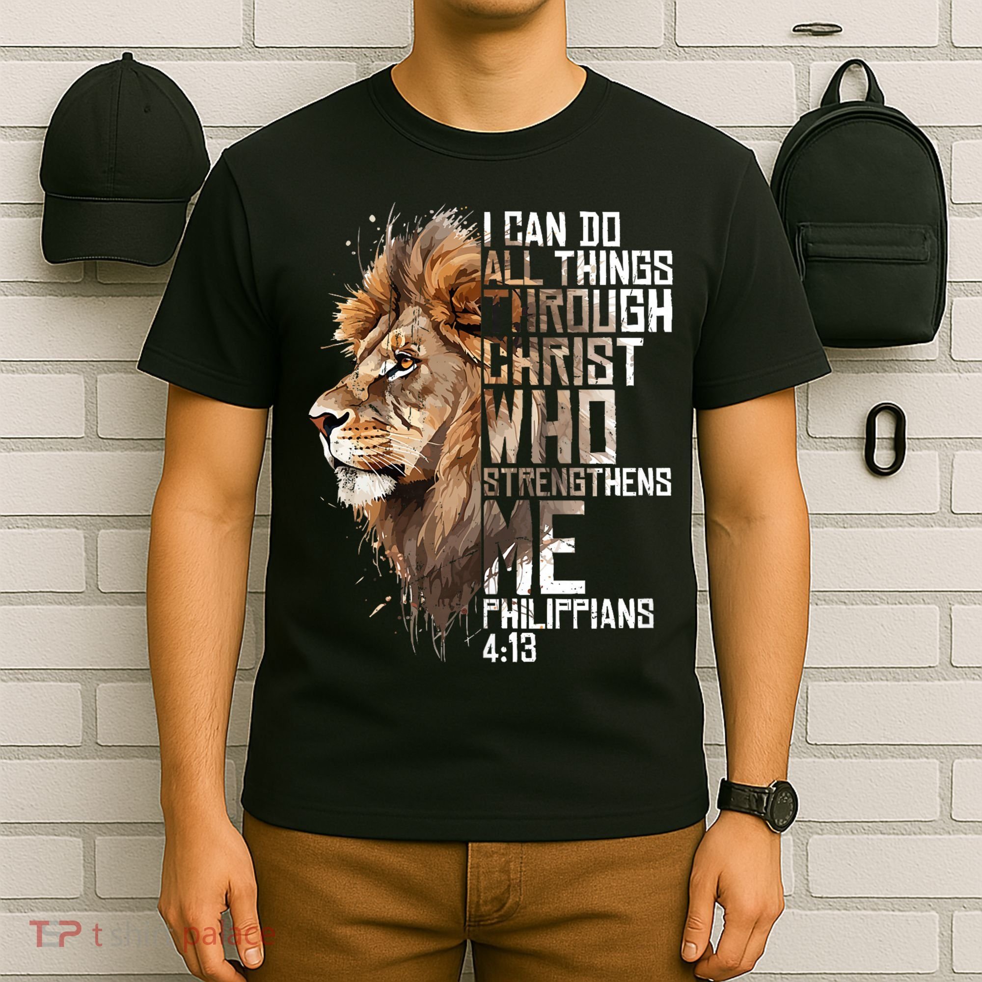 Philippians Christian Bible Verse Funny Lion Graphic Novelty T-Shirt