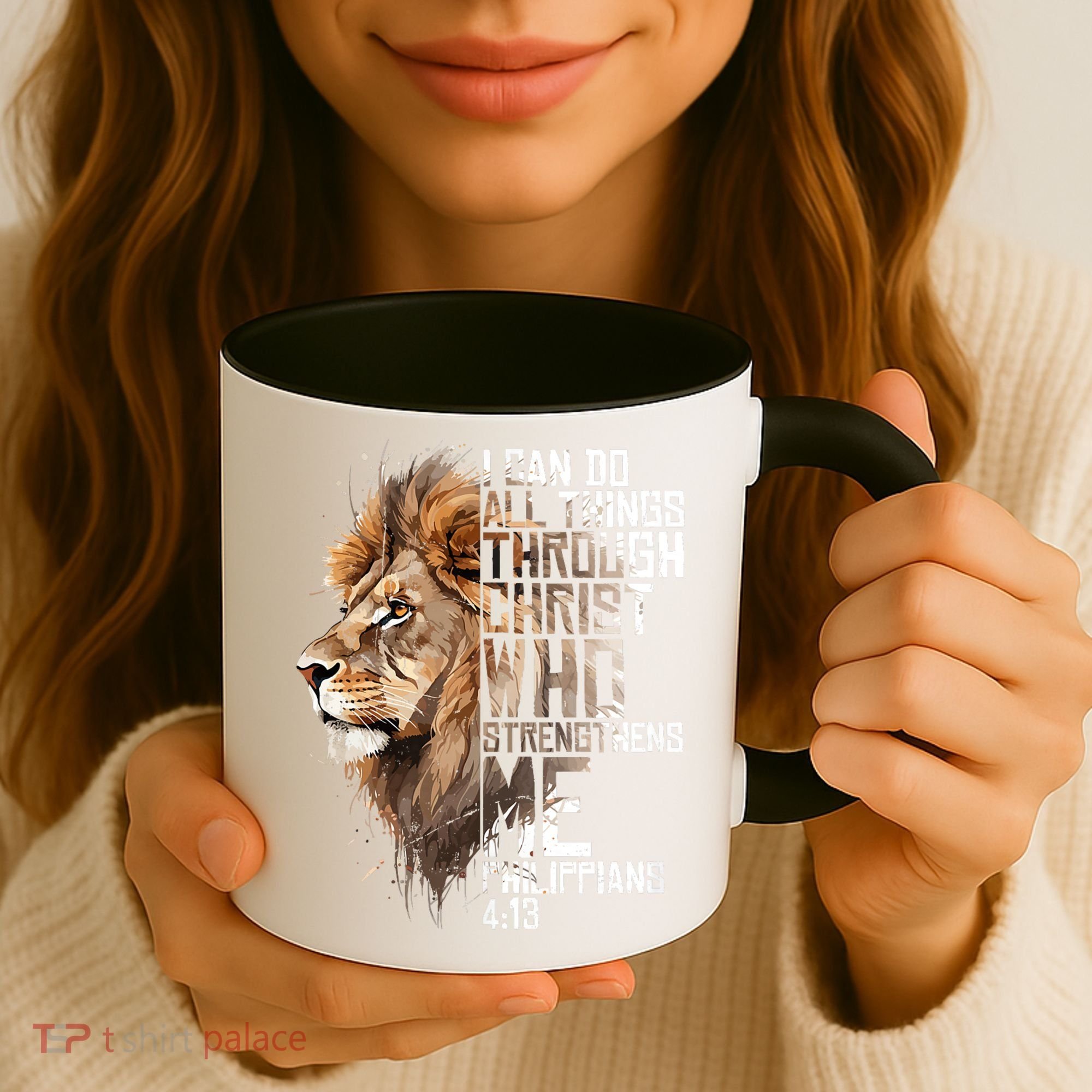 Philippians Christian Bible Verse Funny Lion Graphic Novelty Coffee Mug
