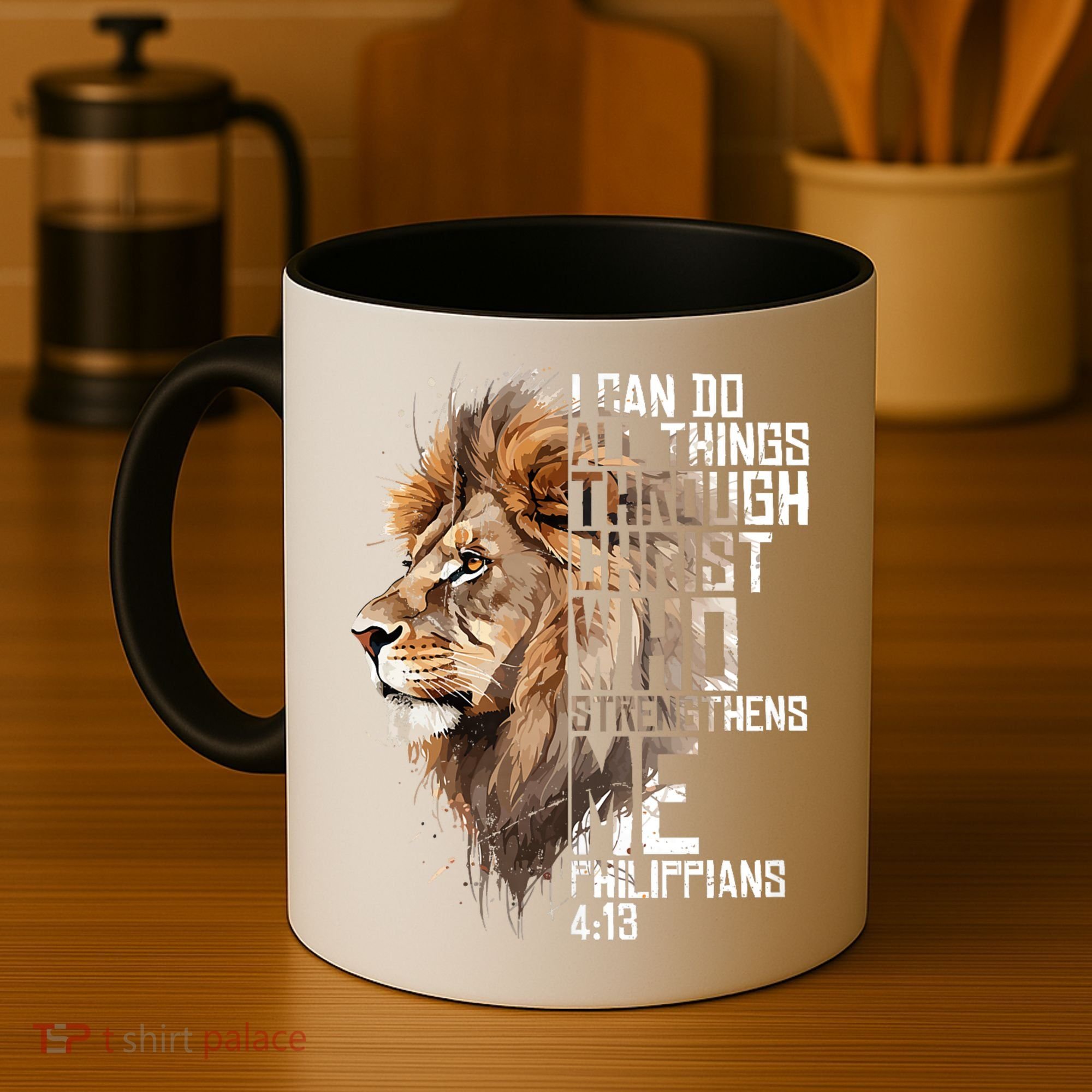 Philippians Christian Bible Verse Funny Lion Graphic Novelty Coffee Mug