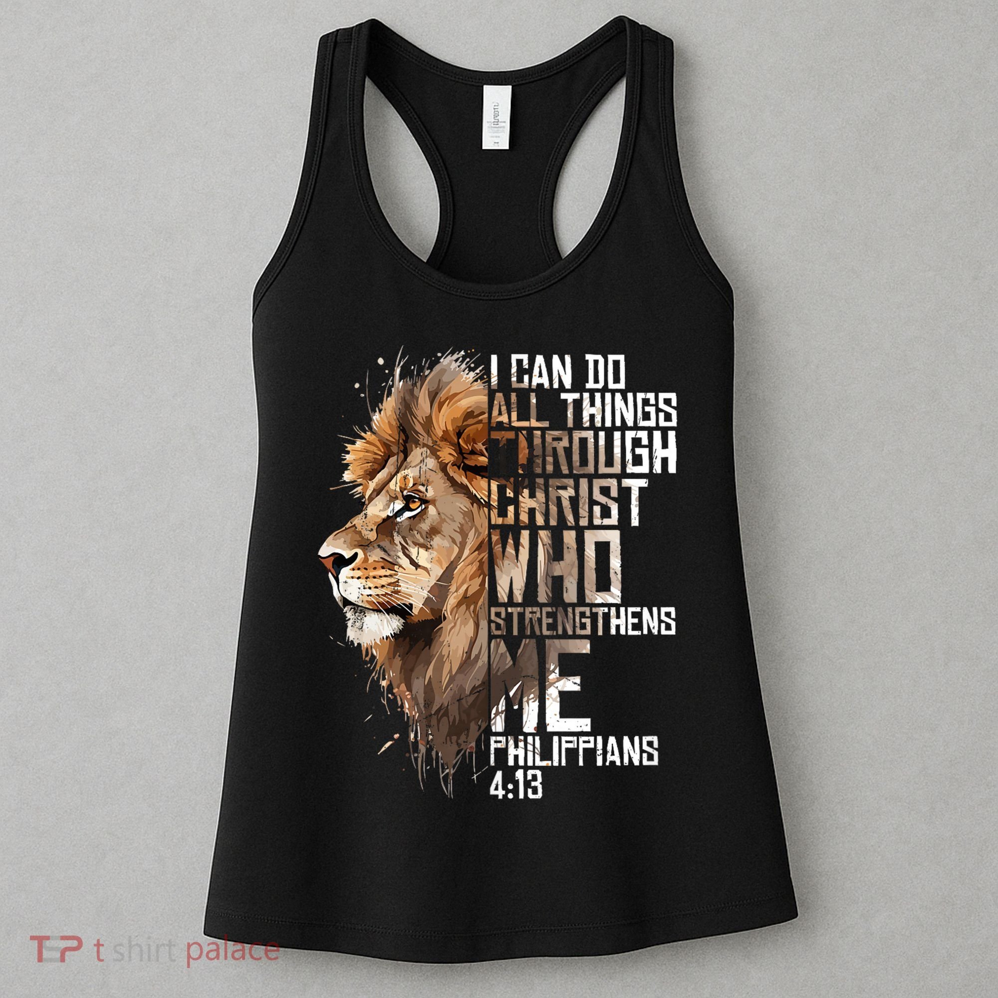 Philippians Christian Bible Verse Funny Lion Graphic Novelty Women's Tank Top
