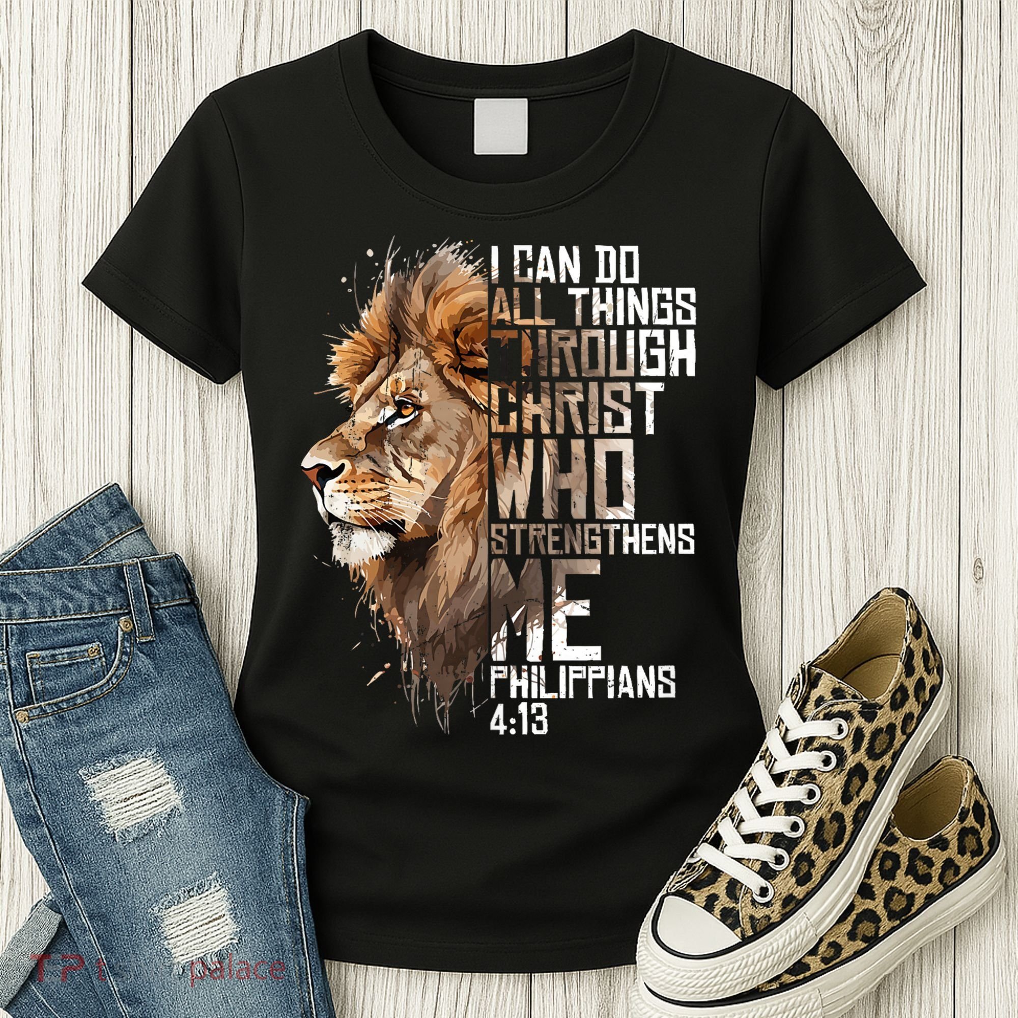 Philippians Christian Bible Verse Funny Lion Graphic Novelty Women's T-Shirt