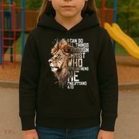 Philippians Christian Bible Verse Funny Lion Graphic Novelty Kids Hoodie thumb 3