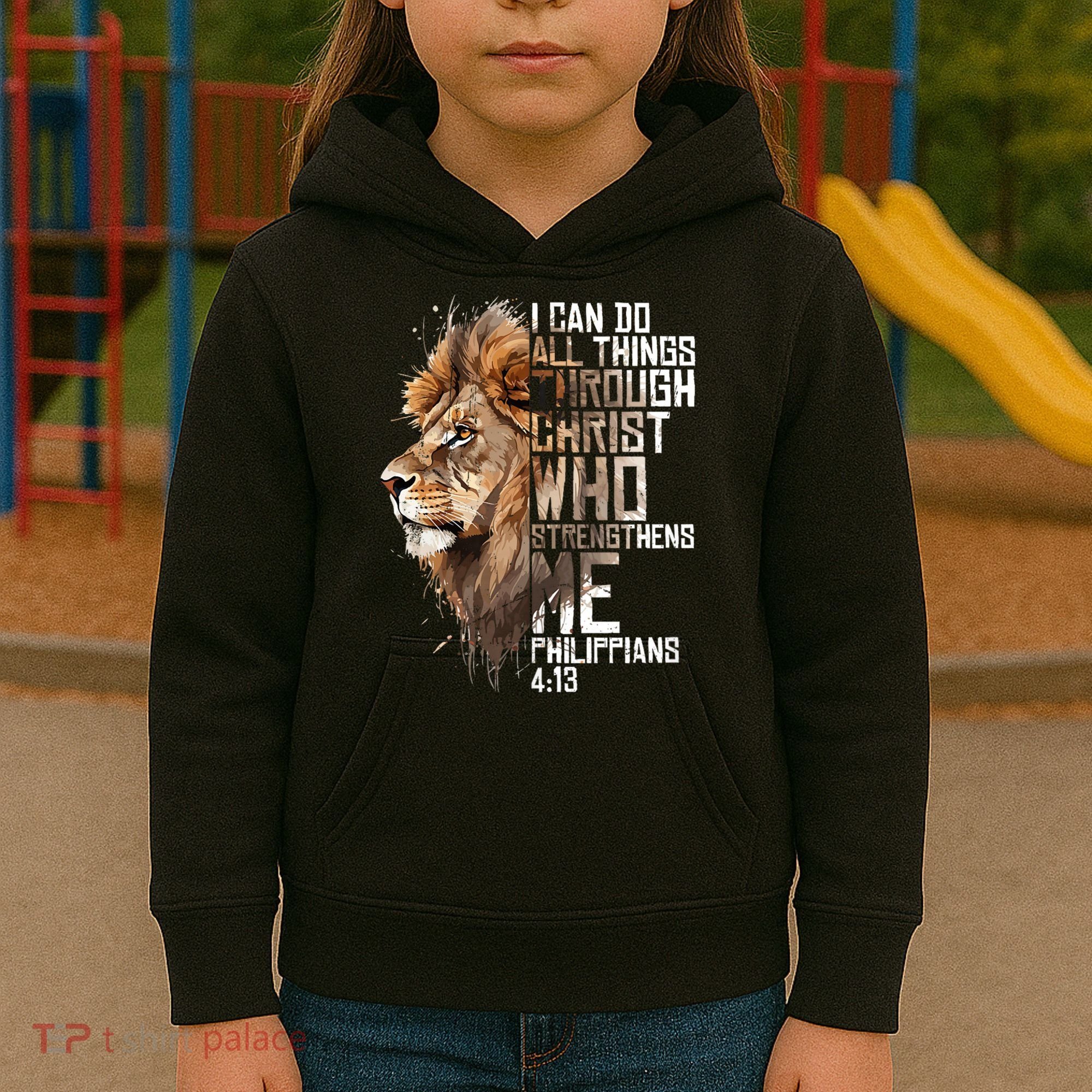Philippians Christian Bible Verse Funny Lion Graphic Novelty Kids Hoodie