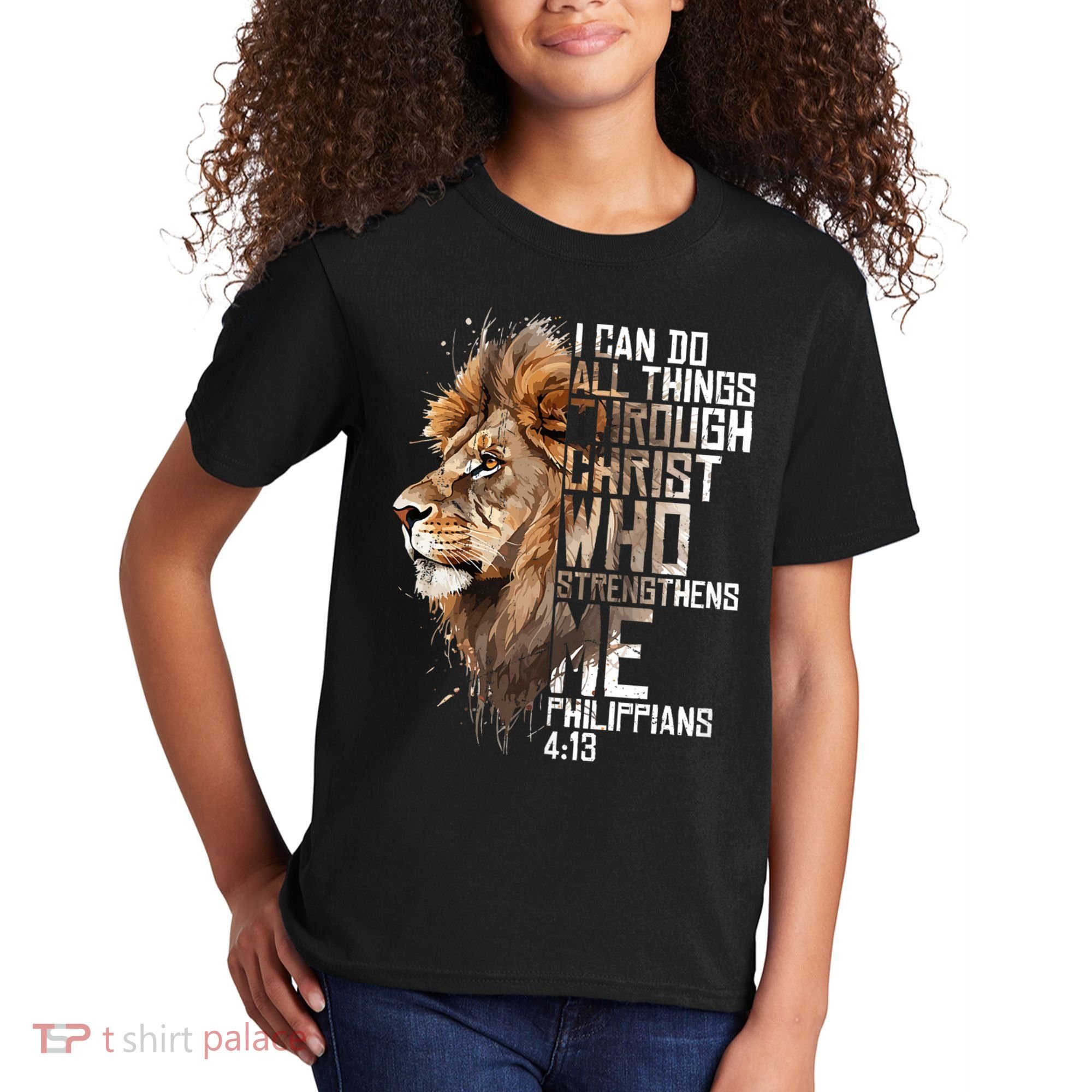 Philippians Christian Bible Verse Funny Lion Graphic Novelty Kids T-Shirt
