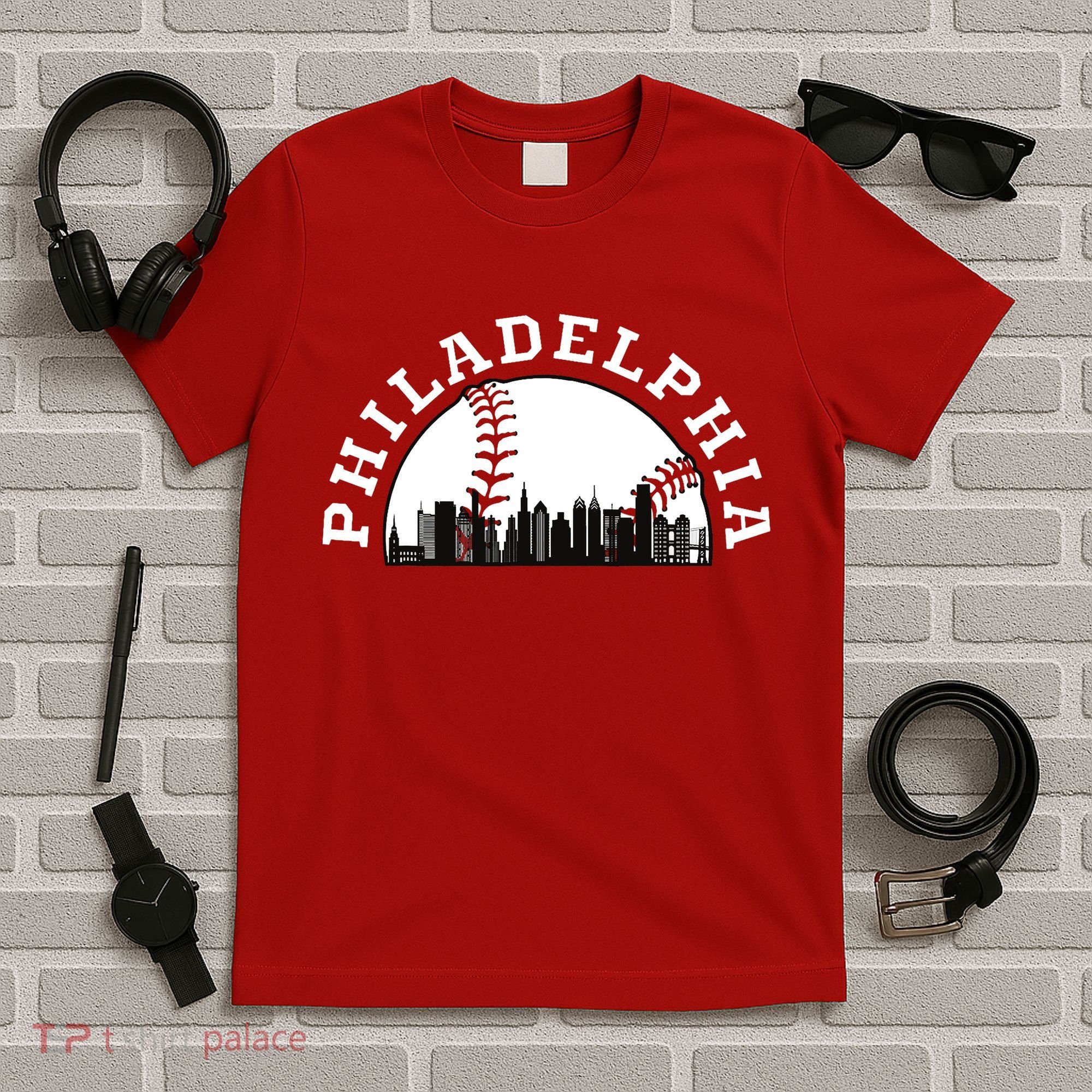 Philly Cityscape Baseball Philadelphia Skyline Vintage T-Shirt