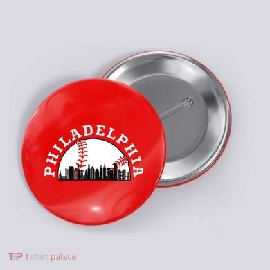 Philly Cityscape Baseball Philadelphia Skyline Vintage Button